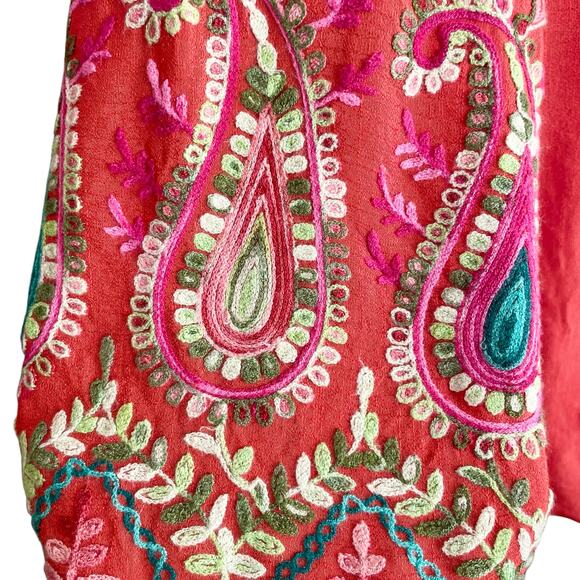 Christopher & Banks Orange Paisley Embroidered Top Sleeves Lace Shoulder LARGE - Picture 7 of 10